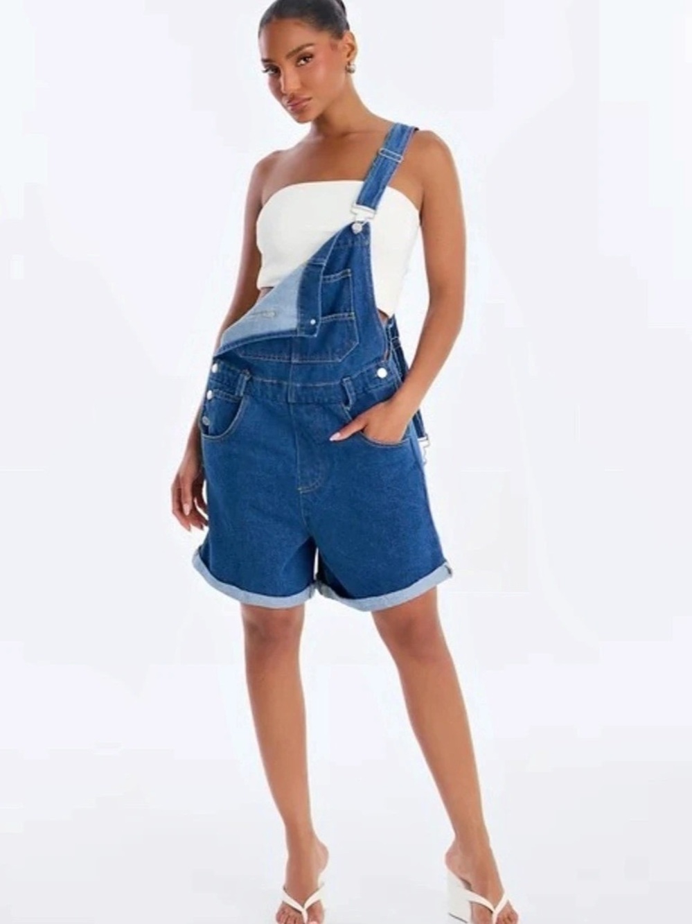 Princess Polly Kacey Denim Short Overalls in Blue
